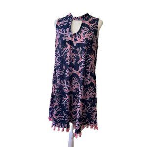 Simply Southern Swim Suit Cover-up Women's Size Small Blue & Pink Tassels Dress